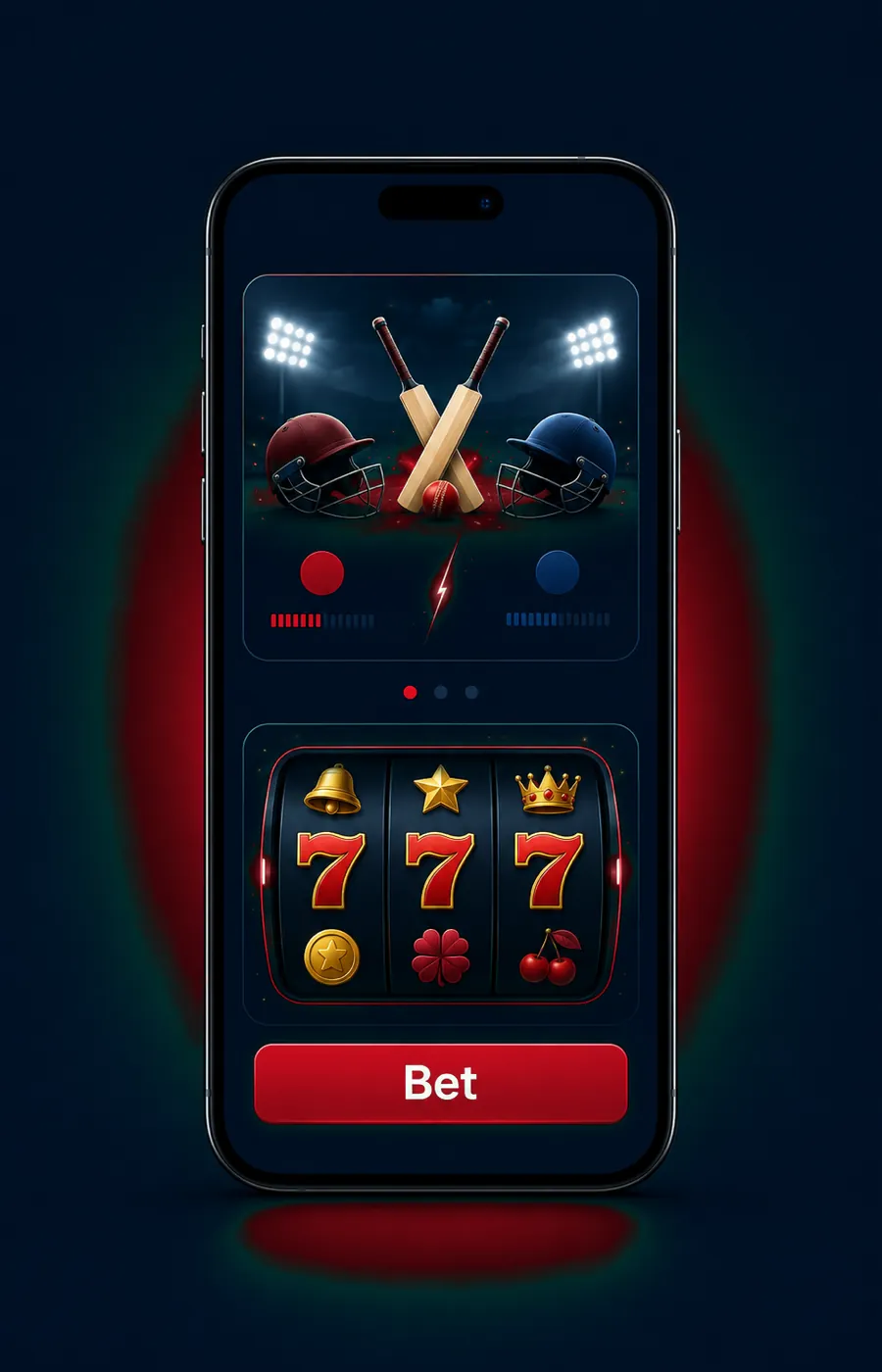 1Win Live app showing in-play cricket and live casino